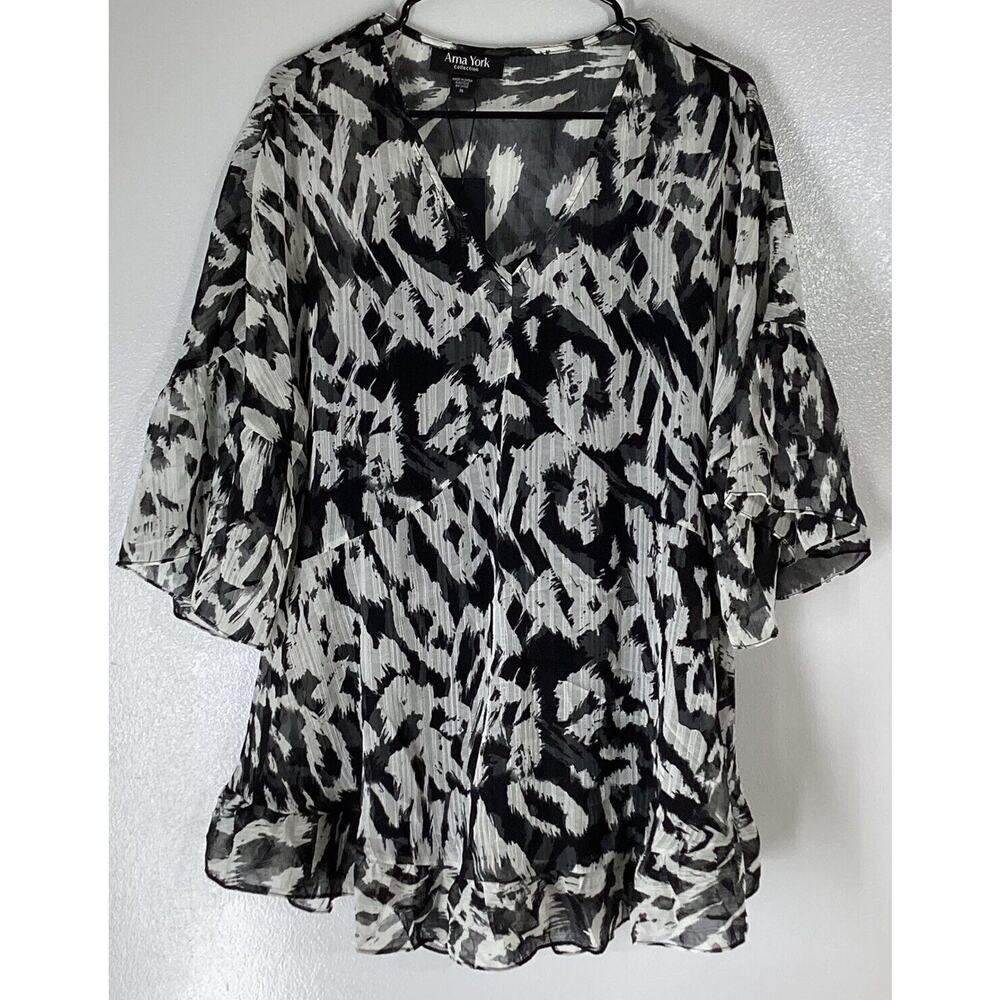 Ladies  Sz 16 Arna York Blouse Black White Sheer Overlay Camisole NWT